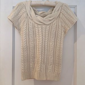 Saja XS wool and acrylic blend cap sleeve cable knit sweater ecru